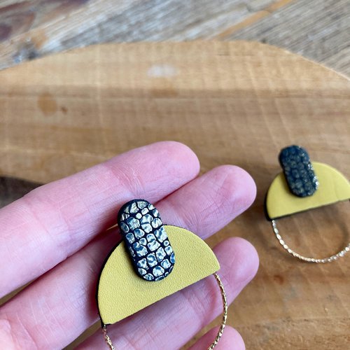 Iluvia - boucles d'oreilles cuir puces créoles