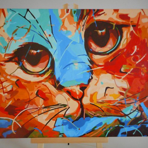 Tableau D Un Chat En Peinture Acrylique De Style Abstrait Realise Sur Une Toile De Lin Un Grand Marche