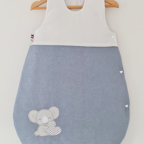 Gigoteuse 0-6 mois bébé mixte artisanale française en coton oeko tex avec un koala