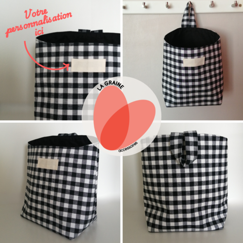 Panier de rangement personnalisé - vichy noir