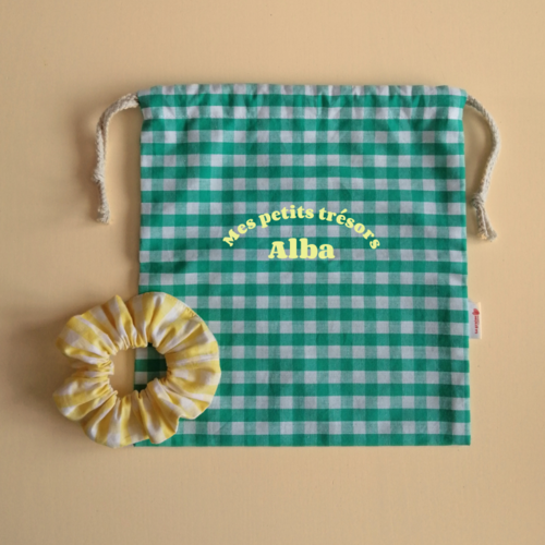 Pochon vichy vert personnalisé