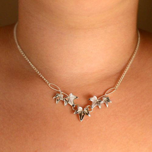 Collier de feuilles de lierre, fait main en argent sterling 925