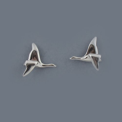 Oies volent boucles d'oreille originales d'argent