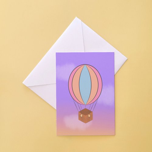 Carte montgolfière - ciel violet