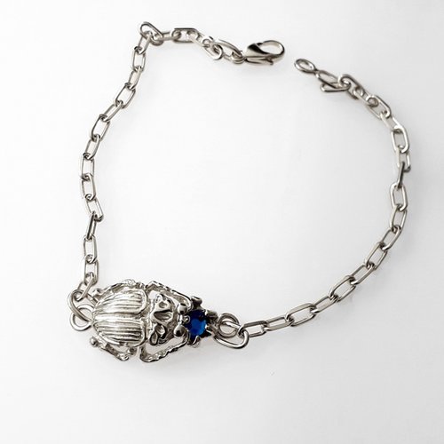 Bracelet scarabée avec lapis lazuli argent massif