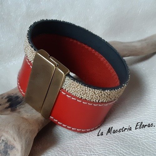 Nouveauté - bracelet en cuir double tour - manchette en cuir véritable - bracelet fantaisie