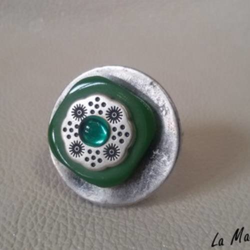 Bague boutons vintage - bijou artisanal - fleur - métal argent vieilli - bohème
