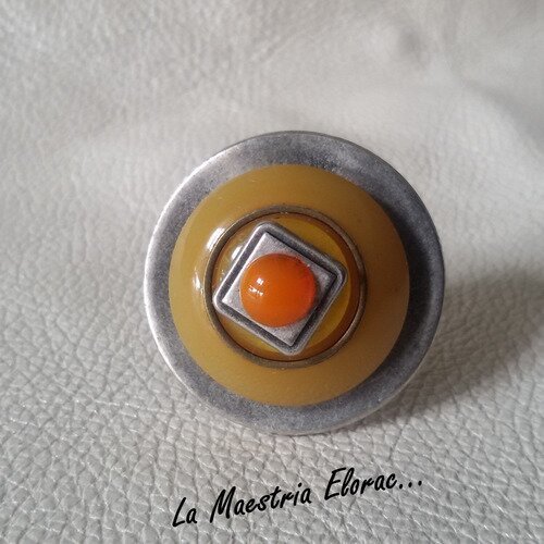 Bague boutons artisanale en métal, bague vintage bohème orange...