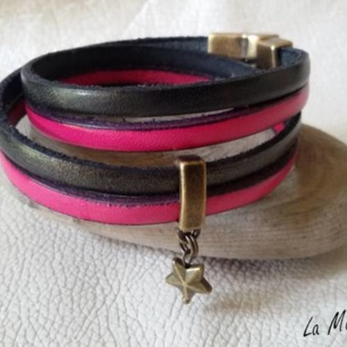 Nouveauté réservée ❊ - bracelet double tour - manchette en cuir veritable - aimanté bronze...