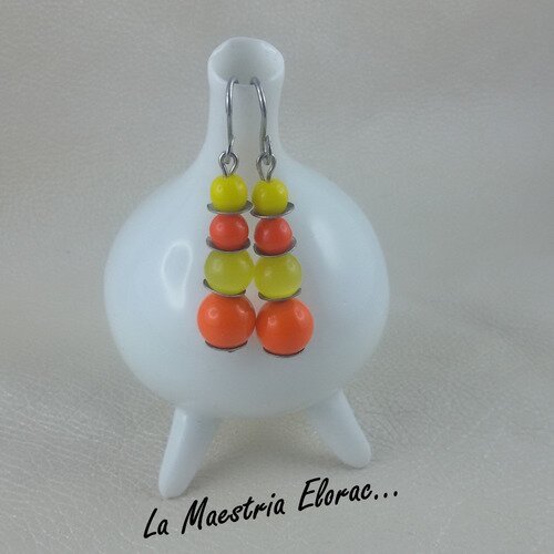 Boucles d'oreilles artisanales - perles en verre de bohême orange et jaune
