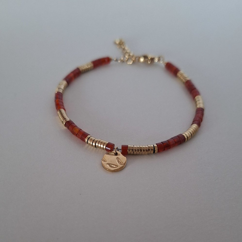 Bracelet acier inoxydable doré, pierres naturelles