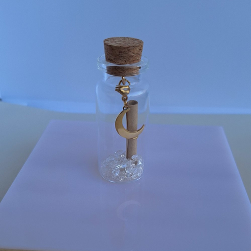 Fiole à vœux avec pendentif en acier inoxydable doré
