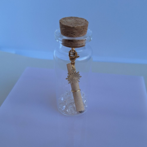 Fiole à vœux avec pendentif en acier inoxydable doré