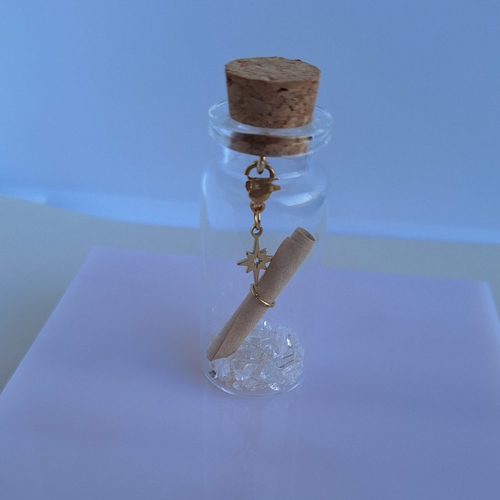 Fiole à vœux avec pendentif en acier inoxydable doré