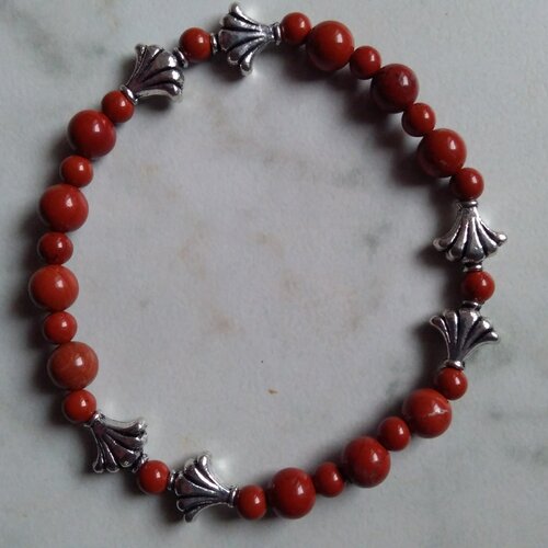 Bracelet jaspe rouge perles coquille