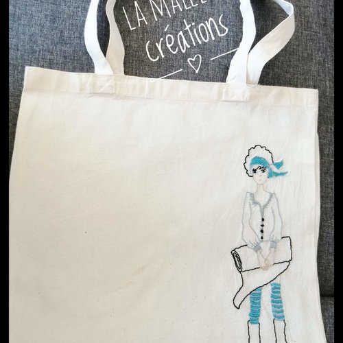 Tote bag broderie artisanale faite main 100% coton