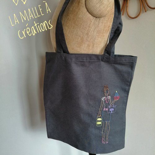 Tote bag broderie artisanale faite main 100% coton