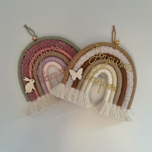 Décoration murale arc-en-ciel en macramé « joyeuses pâques »