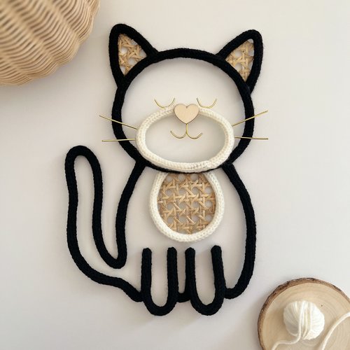 Décoration murale chat en tricotin à personnaliser