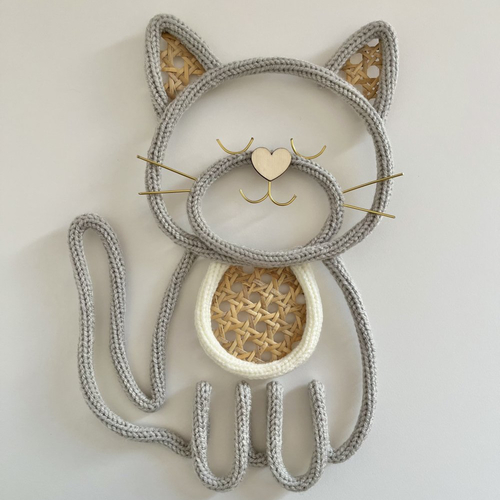 Décoration murale chat en tricotin à personnaliser