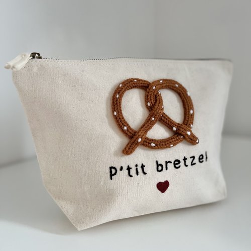 Pochette coton « à croquer » broderie et tricotin