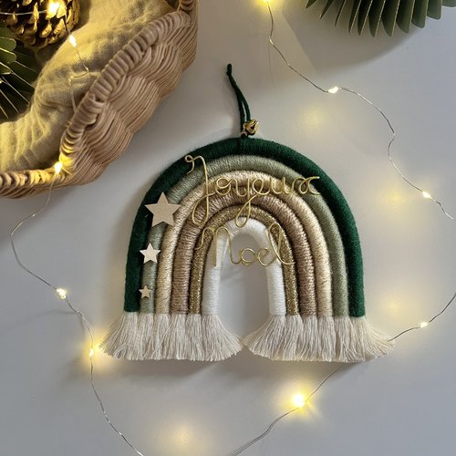 Arc-en-ciel en macramé « joyeux noël » vert