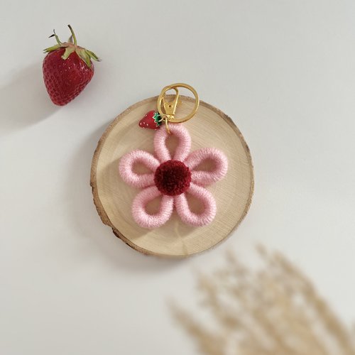 Porte clés fleur «  les butineuses » fraise
