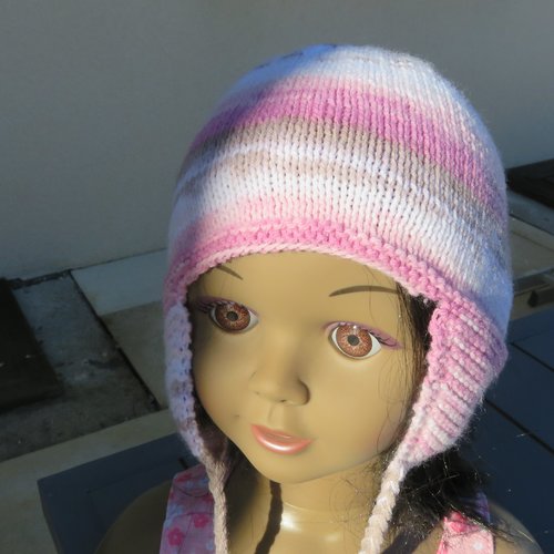 Bonnet avec oreilles laine bébé tricoté main