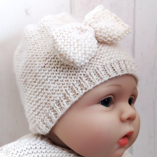 Bonnet laine bébé/ laine mérinos française/ tricoté main