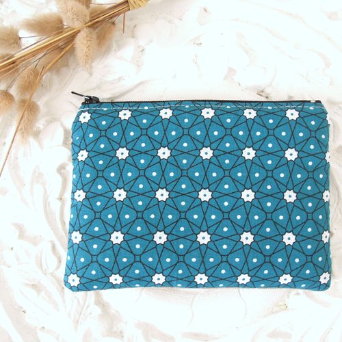 Pochette plate | trousse zippée | pochette main | rangement sac | motif azulejos