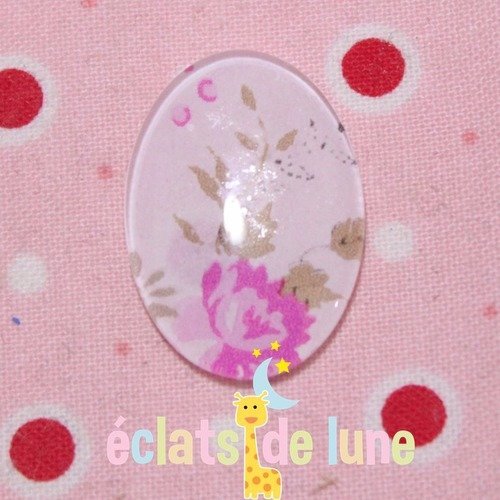 Cabochon en verre oval motif rose 25x18mm
