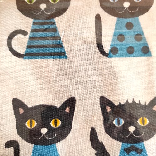 Coupon 50 x 54 cm tissu coton, marque kiyohara chat bleu