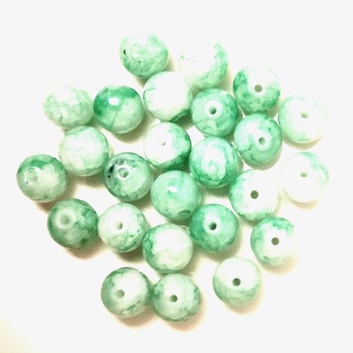 Perles x 25 verre crackle 10 mm vert et blanc