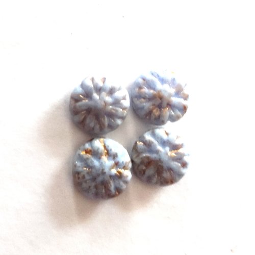 Perles x 4 dahlia 14 mm en verre de bohème bleu pâle et doré