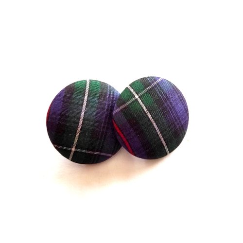 Boutons 26 mm x 2 recouverts de tissu écossais marine et vert