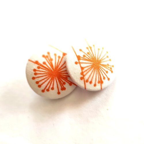 Boutons 32 mm x 2 recouverts de tissu blanc motif orange