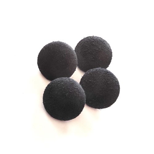 Boutons 24 mm x 4 recouverts de cuir suédé noir