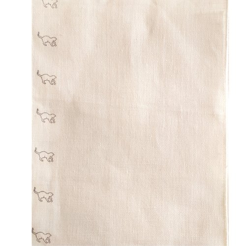 Bande de lin 50 x 20 cm blanche bordée de chats imprimés