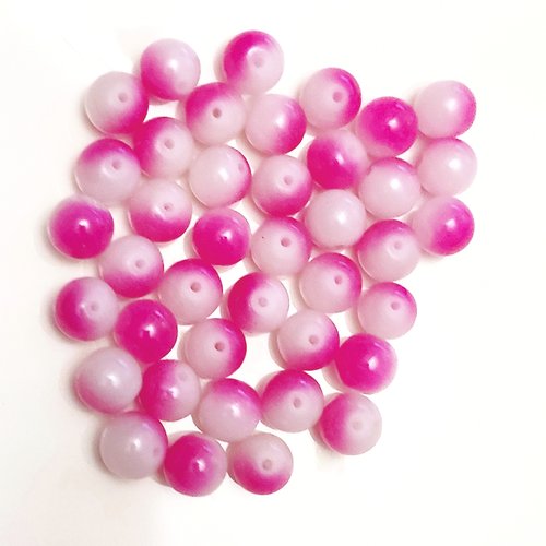 Perles x 40 verre 12 mm rose et blanc