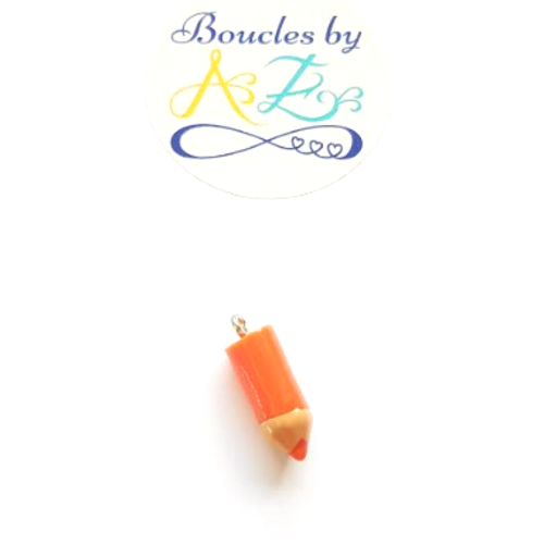 Breloque crayon orange 23x7mm or4-7.