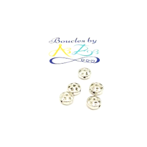 Perles rondes plates martelées, argentées 7mm x10 par2-4.