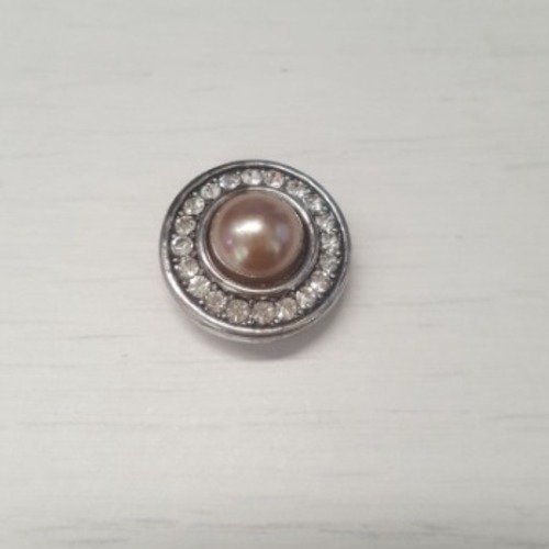 Chunk/bouton pression argenté, strass et demie perle cap-3