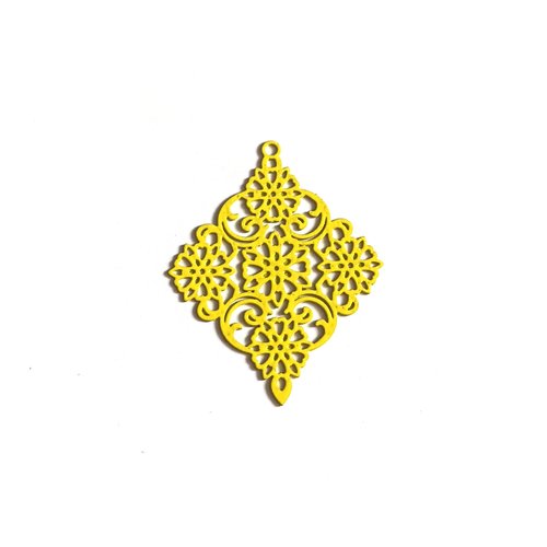 Estampe filigrane losange jaune en métal 39x30mm x1 ou x10 ja12-2