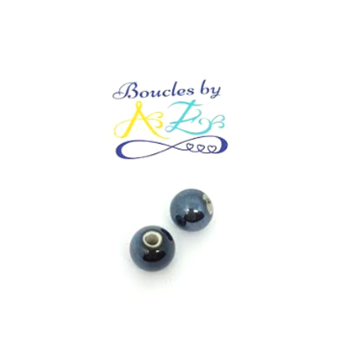 Perles rondes noires en céramique 10mm x2 pno2-18.