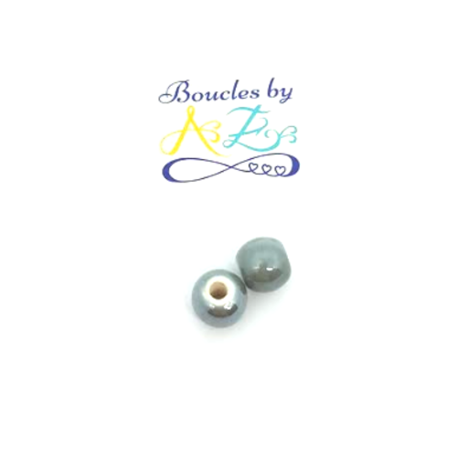 Perles rondes grises en céramique 10mm x2 pgr2-24.