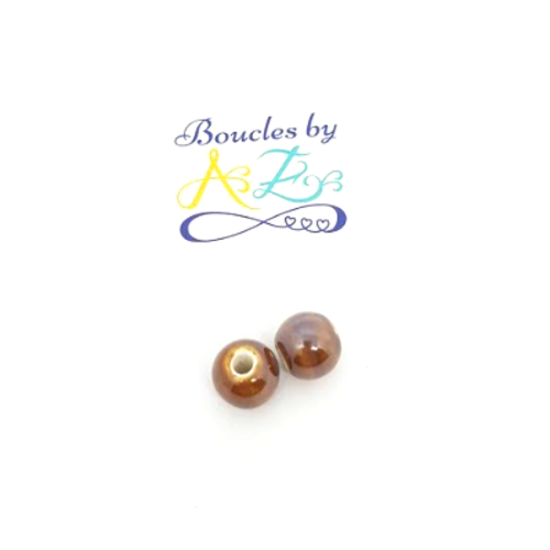Perles marron en céramique 10mm x2 pma2-2.