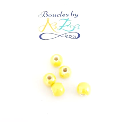 Perles jaunes rondes en céramique 8mm x5 pja3-11.