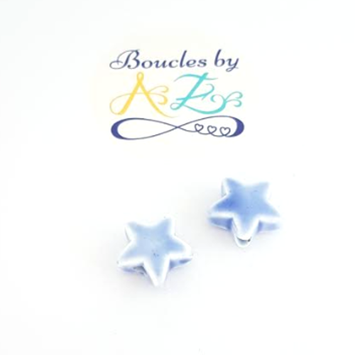 Perles étoiles bleues en céramique 15mm x2 pble1-18