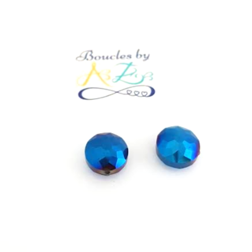 Perle à facettes bleue, ronde plate 14mm pble3-22