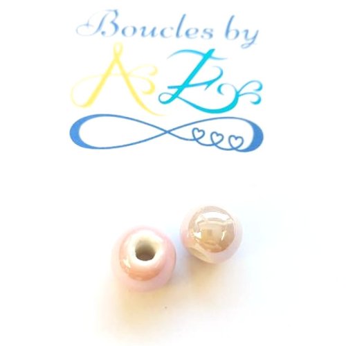 Perles rondes roses en céramique 10mm x2 pros4-13